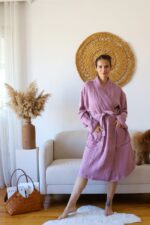 birlik1952 müslin robe bornoz 2 kat 3 kat 4 kat bathrobe 4 layer gauze kimono muslin beach mürdüm violet