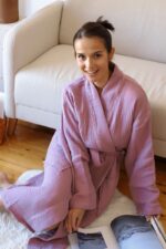 birlik1952 müslin robe bornoz 2 kat 3 kat 4 kat bathrobe 4 layer gauze kimono muslin beach mürdüm violet