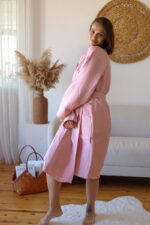 birlik1952 müslin robe bornoz 2 kat 3 kat 4 kat bathrobe 4 layer gauze kimono muslin beach pembe pink