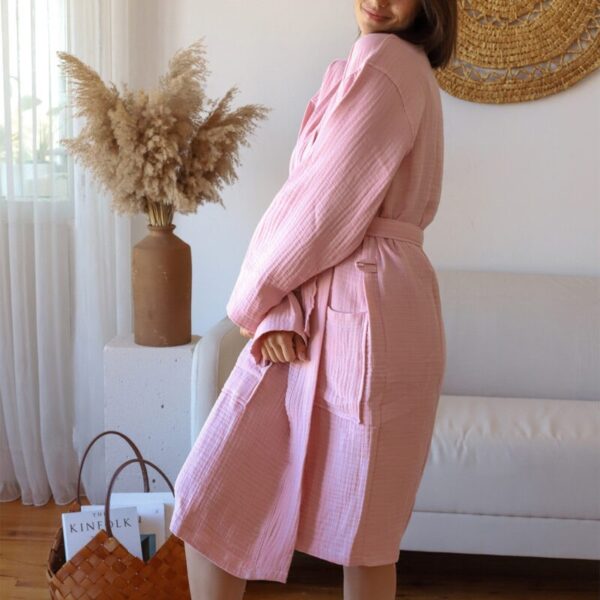 birlik1952 müslin robe bornoz 2 kat 3 kat 4 kat bathrobe 4 layer gauze kimono muslin beach pembe pink