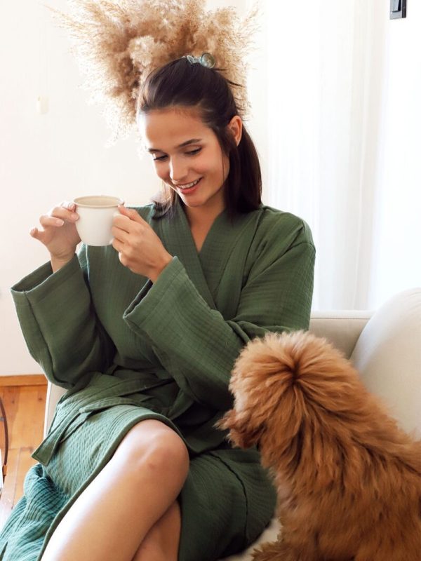 birlik1952 müslin robe bornoz 2 kat 3 kat 4 kat bathrobe 4 layer gauze kimono muslin beach royal yeşil kraliyet green