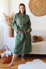 birlik1952 müslin robe bornoz 2 kat 3 kat 4 kat bathrobe 4 layer gauze kimono muslin beach royal yeşil kraliyet green zümrüt