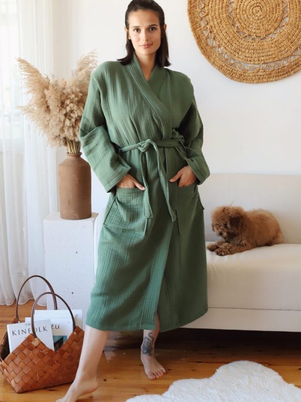 birlik1952 müslin robe bornoz 2 kat 3 kat 4 kat bathrobe 4 layer gauze kimono muslin beach royal yeşil kraliyet green zümrüt