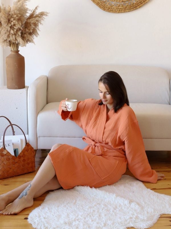 birlik1952 müslin robe bornoz 2 kat 3 kat 4 kat bathrobe 4 layer gauze kimono muslin beach tarçın cinnamon