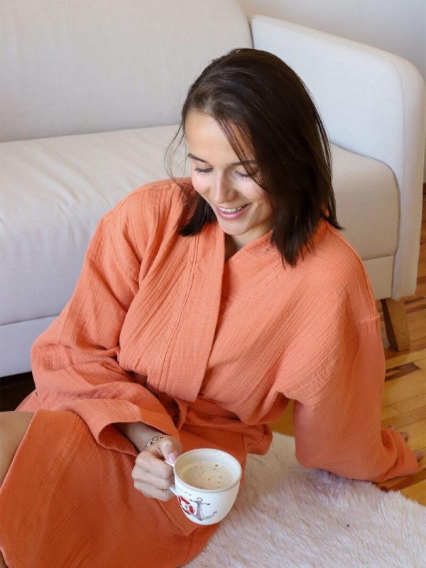 birlik1952 müslin robe bornoz 2 kat 3 kat 4 kat bathrobe 4 layer gauze kimono muslin beach tarçın cinnamon