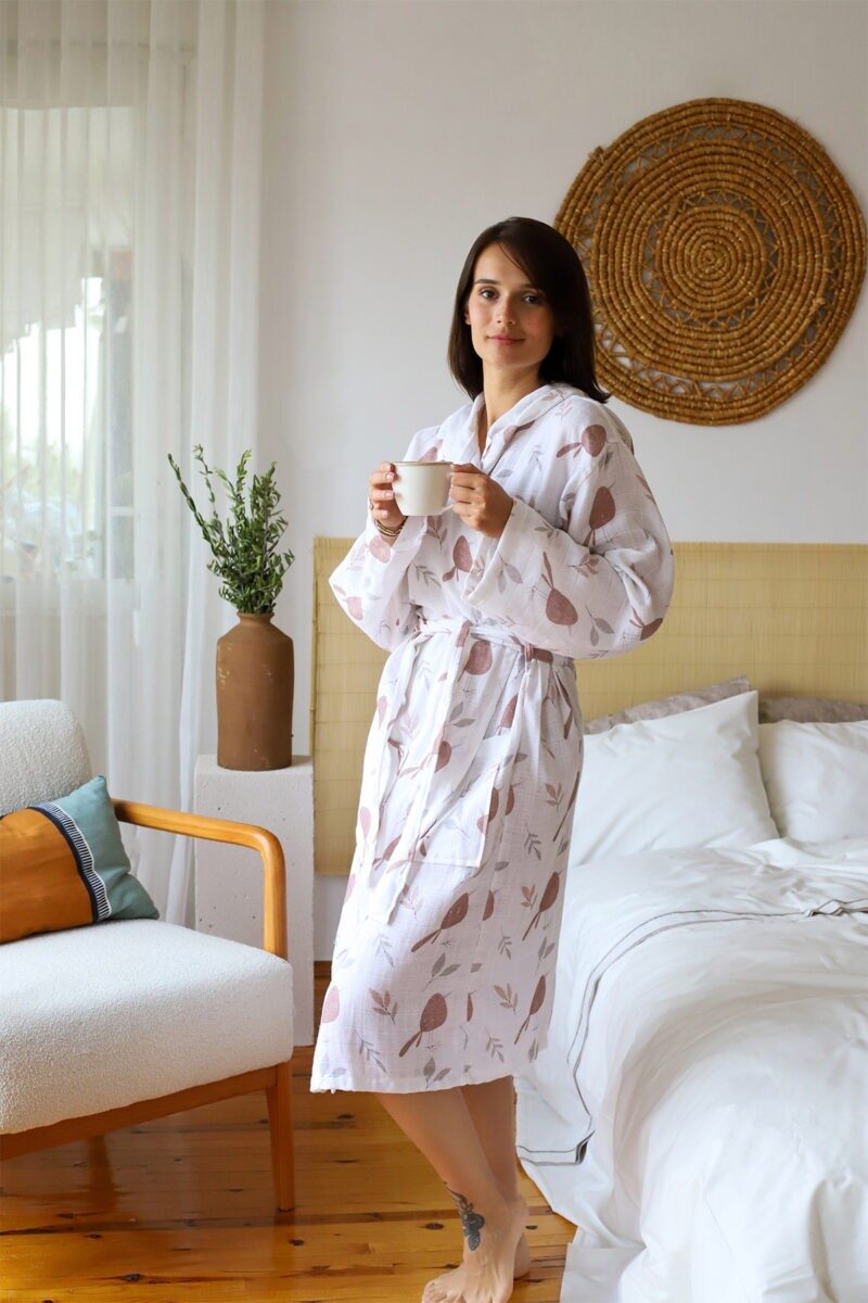 birlik1952 müslin bornoz 2 kat 3 kat 4 kat bathrobe 4 gauze kimono muslin floral kuş kahve