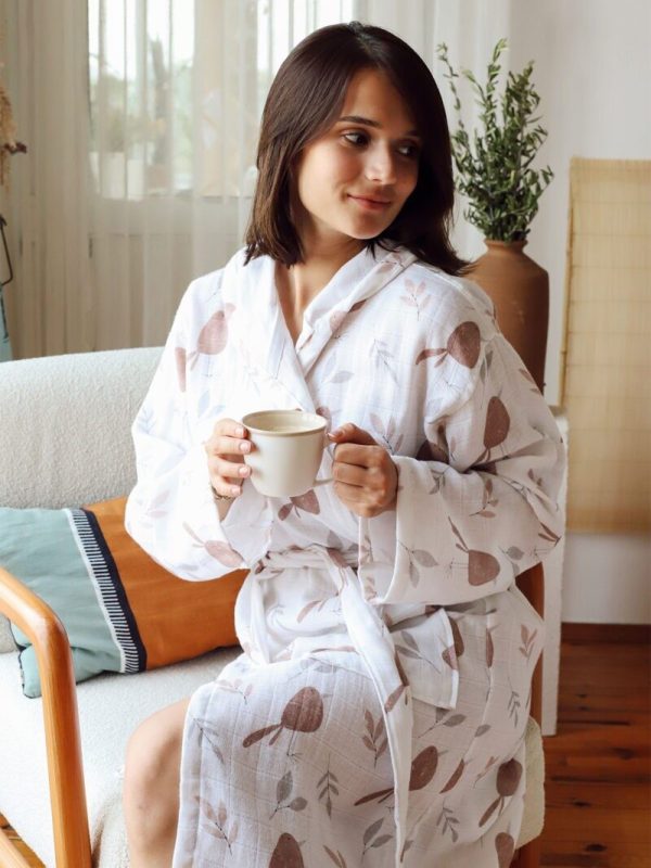 birlik1952 müslin bornoz 2 kat 3 kat 4 kat bathrobe 4 gauze kimono muslin floral kuş kahve