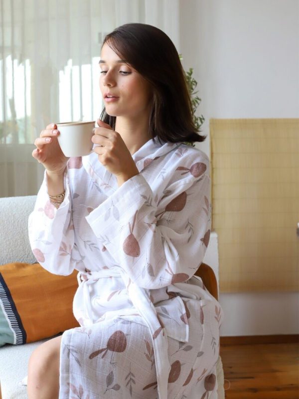 birlik1952 müslin bornoz 2 kat 3 kat 4 kat bathrobe 4 gauze kimono muslin floral kuş kahve