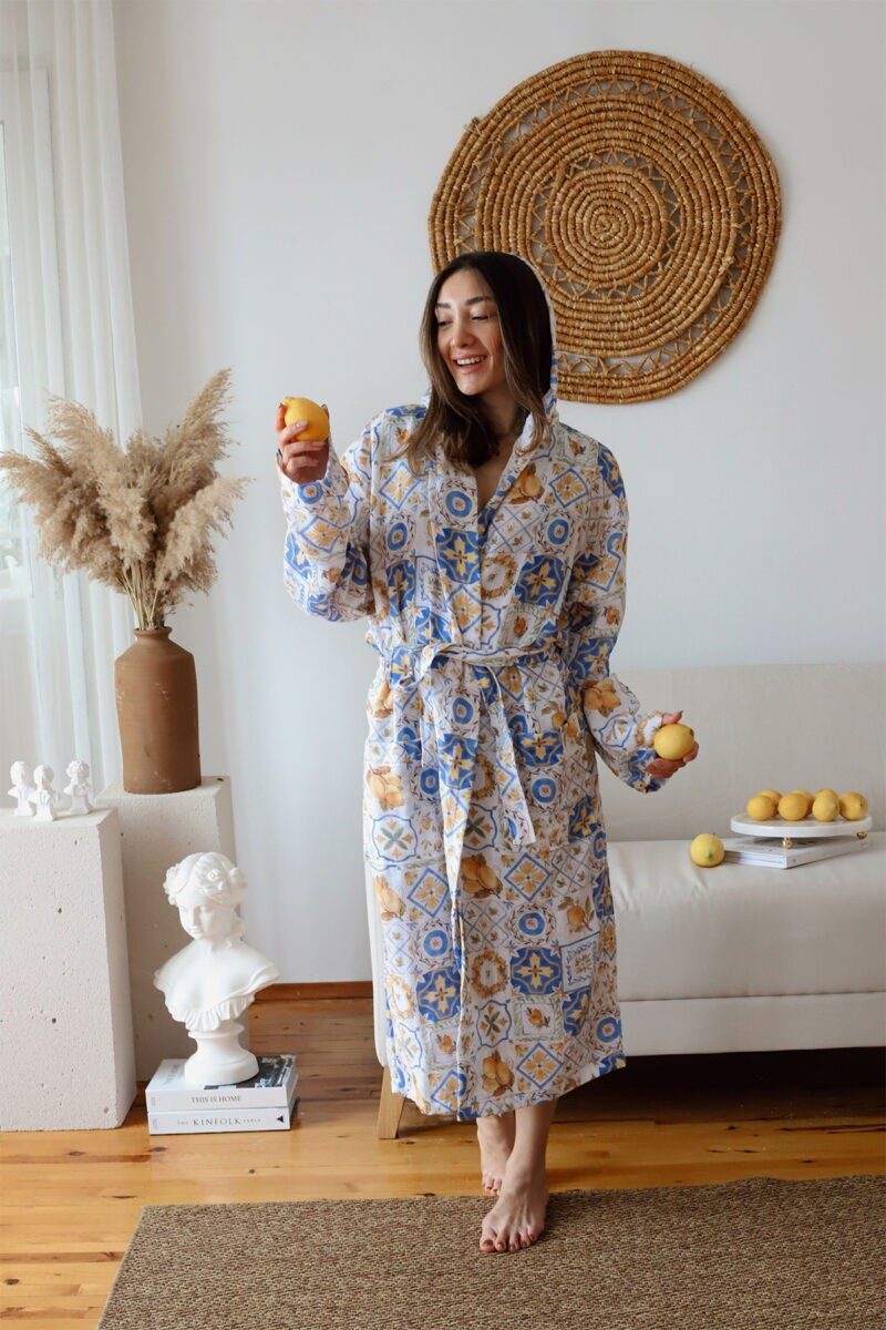 birlik1952 müslin robe bornoz 2 kat 3 kat 4 kat bathrobe 4 gauze kimono muslin sicilya karo desen