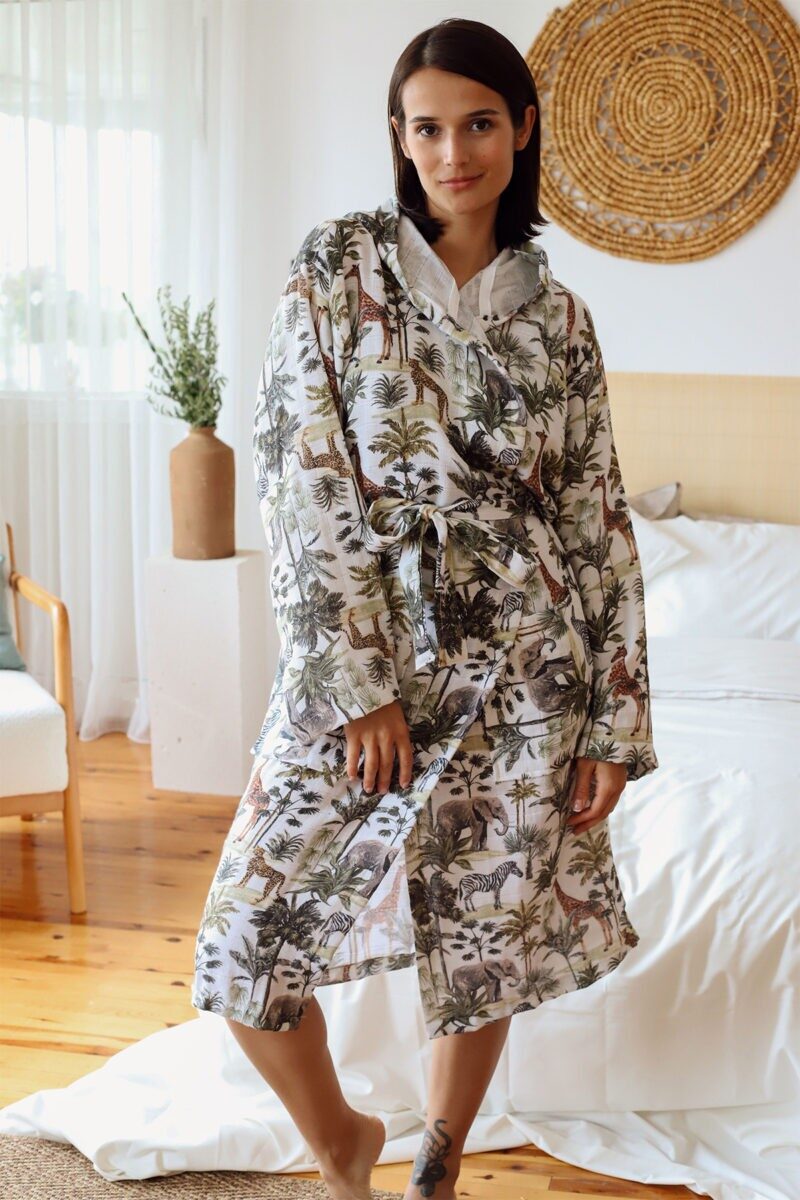 birlik1952 müslin robe bornoz 2 kat 3 kat 4 kat bathrobe 4 gauze kimono muslin vahşi orman wild forest