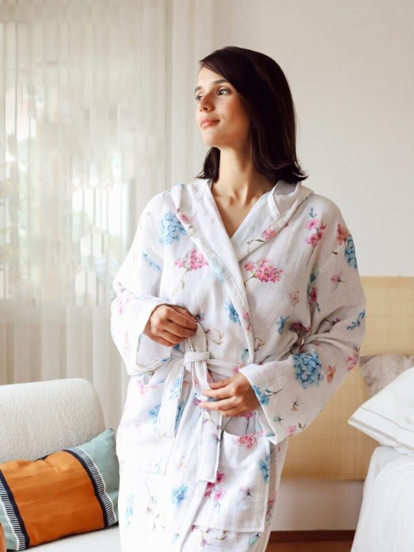 birlik1952 müslin robe bornoz 2 kat 3 kat 4 kat bathrobe 4 gauze kimono muslin ortanca hydregena