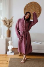 birlik1952 müslin bornoz 2 kat 3 kat 4 kat bathrobe 4 gauze kimono mürdüm violet menekşe mor gül kurusu