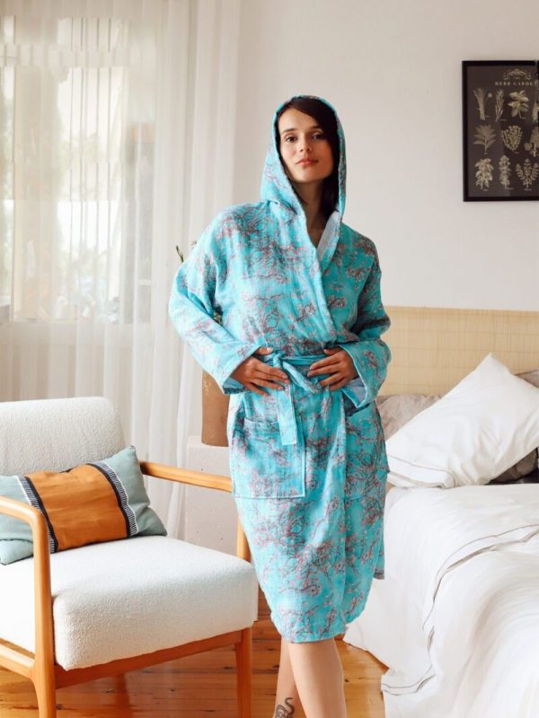 birlik1952 müslin bornoz 2 kat 3 kat 4 kat bathrobe 4 gauze kimono van gogh almond blossom badem çiçekleri