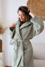 birlik1952 waffle pique pike kumaş fabric cotton turkish robe bathrobe bornoz otel spa textile whosale adaçayı yeşil sage green