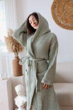 birlik1952 waffle pique pike kumaş fabric cotton turkish robe bathrobe bornoz otel spa textile whosale adaçayı yeşil sage green