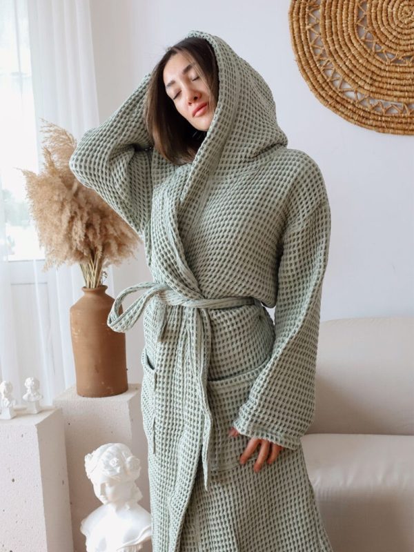 birlik1952 waffle pique pike kumaş fabric cotton turkish robe bathrobe bornoz otel spa textile whosale adaçayı yeşil sage green