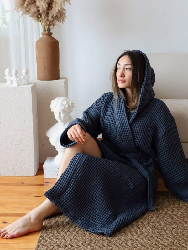 birlik1952 waffle pique pike kumaş fabric cotton turkish robe bathrobe bornoz otel spa textile whosale indigo mavi blue