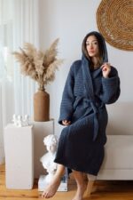 birlik1952 waffle pique pike kumaş fabric cotton turkish robe bathrobe bornoz otel spa textile whosale indigo mavi blue