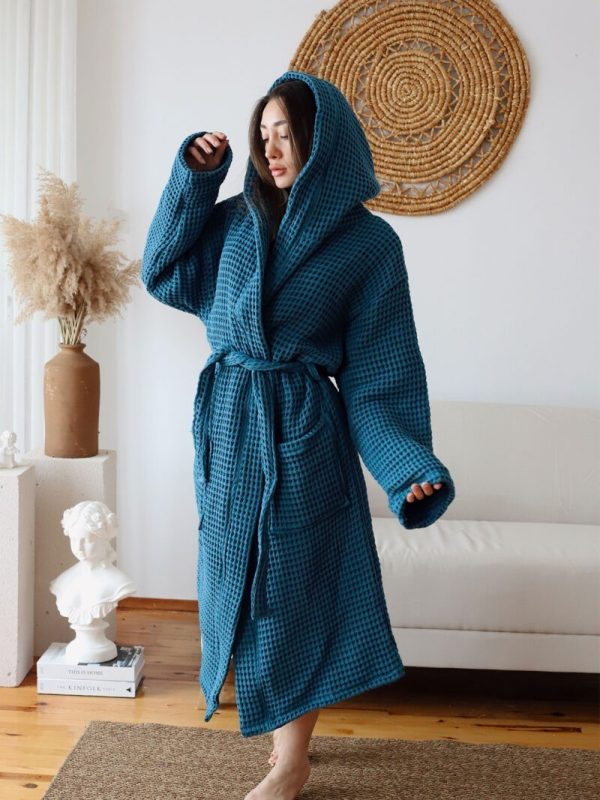 birlik1952 waffle pique pike kumaş fabric cotton turkish robe bathrobe bornoz otel spa textile whosale petrol mavi
