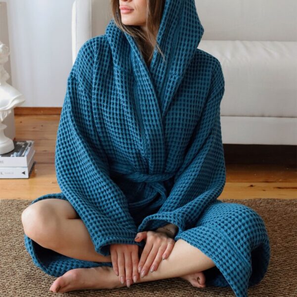birlik1952 waffle pique pike kumaş fabric cotton turkish robe bathrobe bornoz otel spa textile whosale petrol mavi