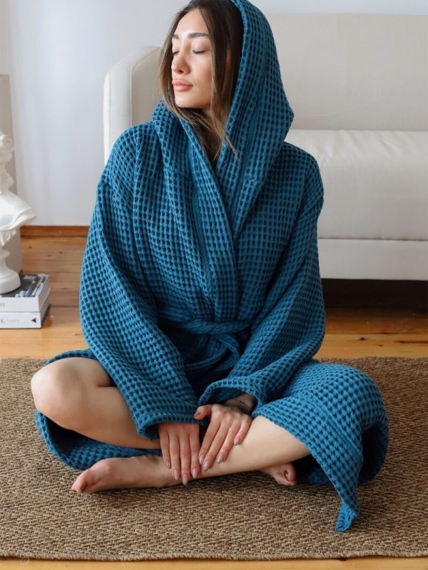 birlik1952 waffle pique pike kumaş fabric cotton turkish robe bathrobe bornoz otel spa textile whosale petrol mavi
