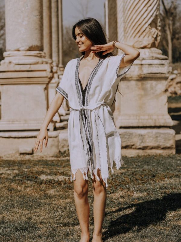 birlik1952 kenevir taş baskı ağaç wood print robe bathrobe cannibis bornoz keten linen dantelli siyah kimono