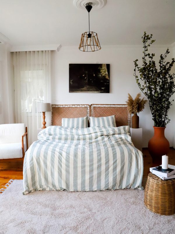 birlik1952 iplik boya pamuk keten nevresim takımı bed linen set chambray stripe çizgili floransa firenzi royal green yeşil