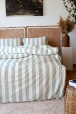 birlik1952 iplik boya pamuk keten nevresim takımı bed linen set chambray stripe çizgili floransa firenzi royal green yeşil