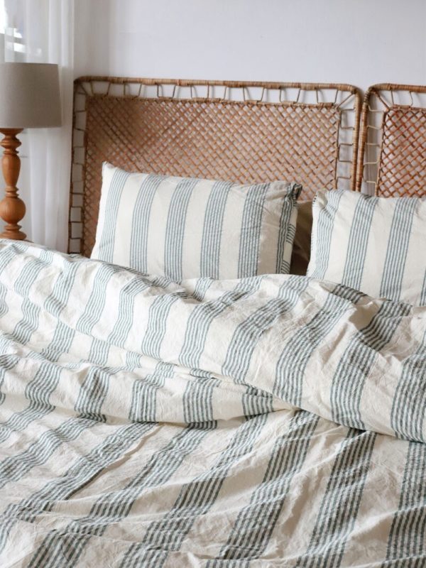 birlik1952 iplik boya pamuk keten nevresim takımı bed linen set chambray stripe çizgili floransa firenzi royal green yeşil