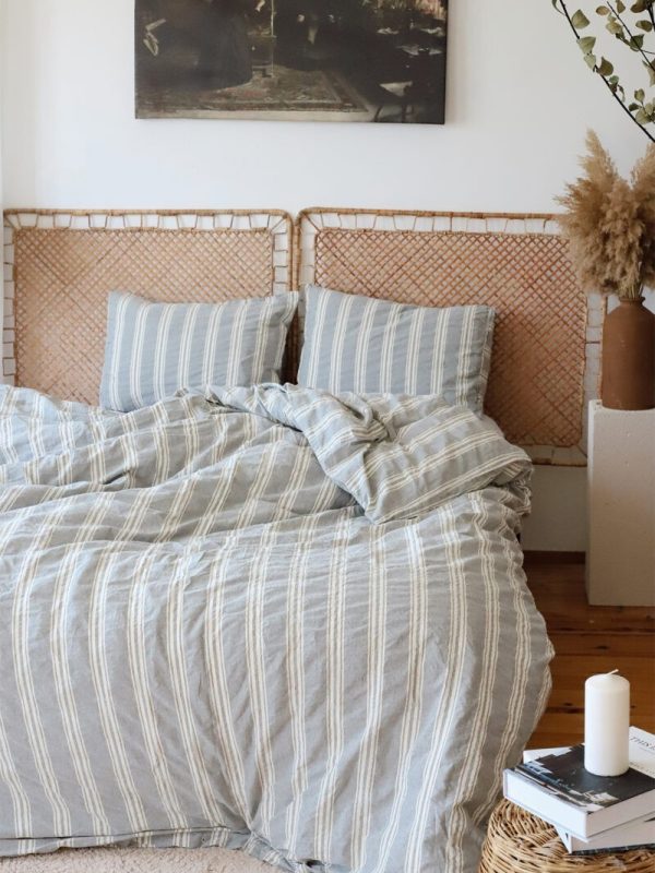 birlik1952 iplik boya pamuk keten nevresim takımı bed linen set chambray stripe çizgili napoli grey gri