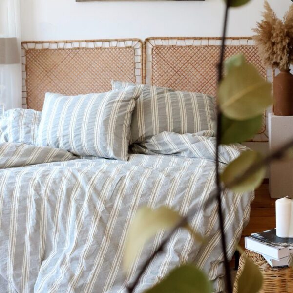 birlik1952 iplik boya pamuk keten nevresim takımı bed linen set chambray stripe çizgili napoli grey gri