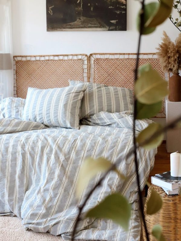 birlik1952 iplik boya pamuk keten nevresim takımı bed linen set chambray stripe çizgili napoli grey gri