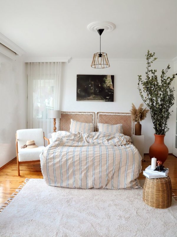 birlik1952 iplik boya pamuk keten nevresim takımı bed linen set chambray stripe çizgili floransa sicilya sicily brown kahve