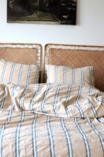 birlik1952 iplik boya pamuk keten nevresim takımı bed linen set chambray stripe çizgili floransa sicilya sicily brown kahve