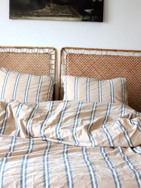 birlik1952 iplik boya pamuk keten nevresim takımı bed linen set chambray stripe çizgili floransa sicilya sicily brown kahve