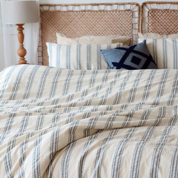 birlik1952 iplik boya pamuk keten nevresim takımı bed linen set chambray stripe çizgili floransa toscana grey gri
