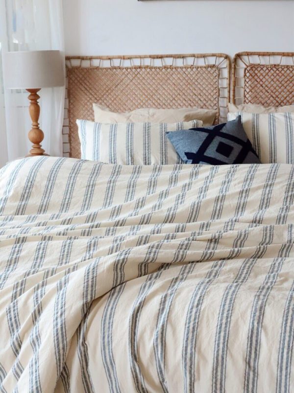 birlik1952 iplik boya pamuk keten nevresim takımı bed linen set chambray stripe çizgili floransa toscana grey gri