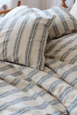 birlik1952 iplik boya pamuk keten nevresim takımı bed linen set chambray stripe çizgili floransa toscana grey gri
