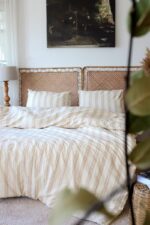 birlik1952 iplik boya pamuk keten nevresim takımı bed linen set chambray stripe çizgili floransa toscana kahve brown
