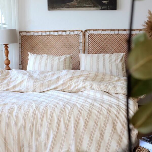 birlik1952 iplik boya pamuk keten nevresim takımı bed linen set chambray stripe çizgili floransa toscana kahve brown