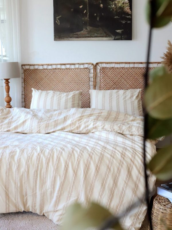 birlik1952 iplik boya pamuk keten nevresim takımı bed linen set chambray stripe çizgili floransa toscana kahve brown