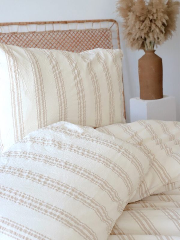 birlik1952 iplik boya pamuk keten nevresim takımı bed linen set chambray stripe çizgili floransa toscana kahve brown