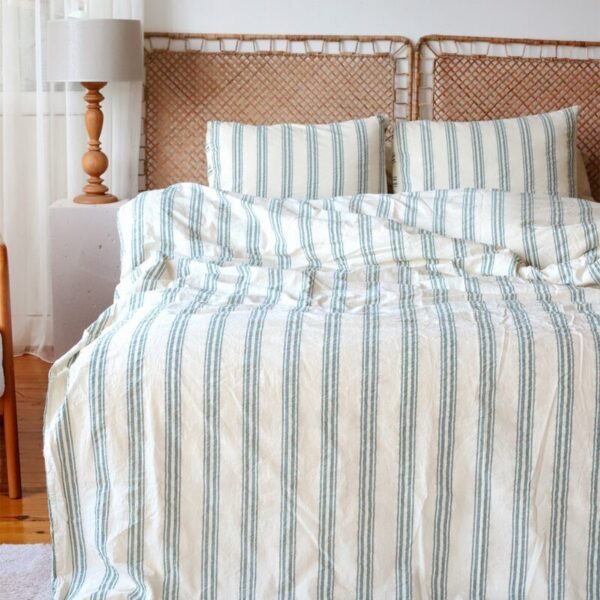 birlik1952 iplik boya pamuk keten nevresim takımı bed linen set chambray stripe çizgili toscana royal yeşil green