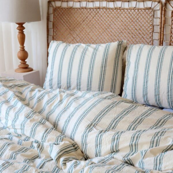 birlik1952 iplik boya pamuk keten nevresim takımı bed linen set chambray stripe çizgili toscana royal yeşil green