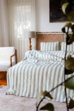 birlik1952 iplik boya pamuk keten nevresim takımı bed linen set chambray stripe çizgili toscana royal yeşil green