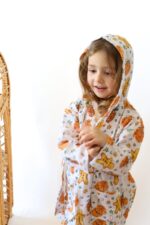 birlik1952 2 kat müslin kumaş gauze bathrobe robe bornoz baby child baskılı printed whosale toptan tekstil denizli portakal christmas orange cookie