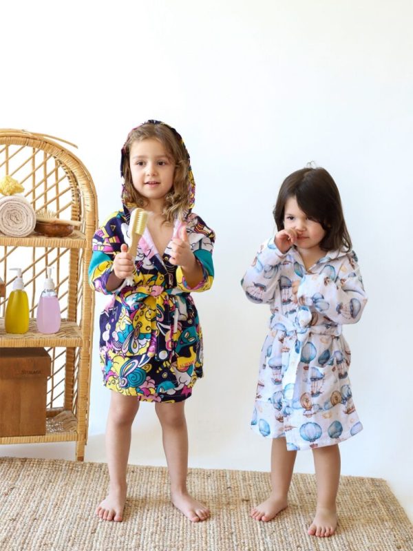 birlik1952 2 kat müslin kumaş gauze bathrobe robe bornoz baby child baskılı printed whosale toptan tekstil denizli zeplin