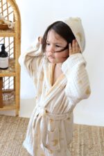 birlik1952 3 kat müslin kumaş gauze bathrobe robe bornoz baby child baskılı printed whosale jakarlı jaquard toptan tekstil denizli moon yellow