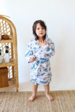 birlik1952 2 kat müslin kumaş gauze bathrobe robe bornoz baby child baskılı printed whosale toptan tekstil denizli balina ahtapot octopus whale sea world