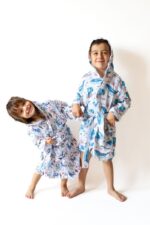 birlik1952 2 kat müslin kumaş gauze bathrobe robe bornoz baby child baskılı printed whosale toptan tekstil denizli balina ahtapot octopus whale sea world